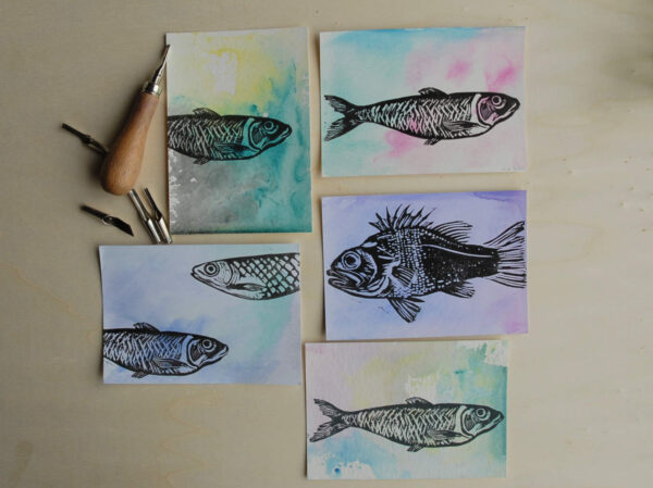 Fish Mix handprinted Cards