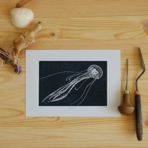 Art Print of a jellyfish in blue and white